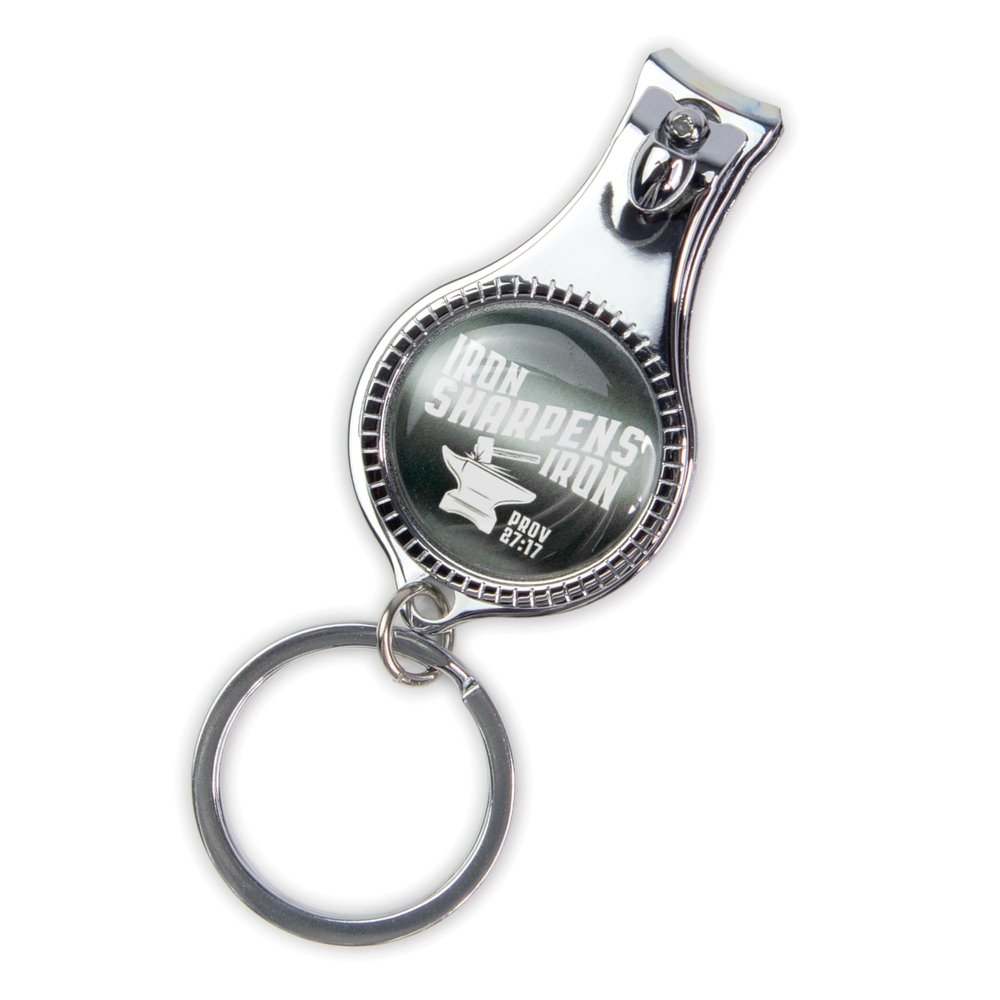 3-in-1 Scripture Nail Clipper Multitool, Green - Iron Sharpens Iron, Prov 27:17 - Metal Bible Verse Keychain Nail Clipper Tool with Bottle Opener & Nail File - Christian Pocket Tools for Men