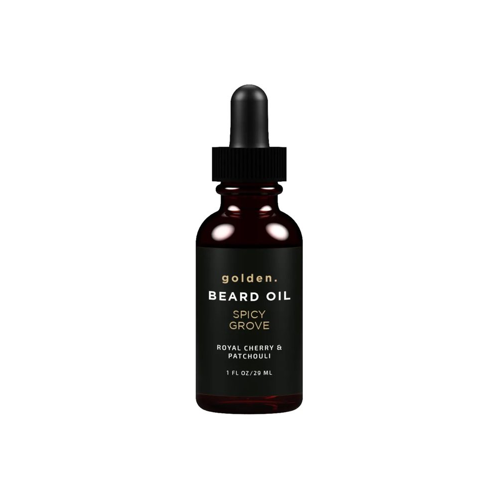 Golden Grooming Beard Oil for Men | Natural Growth Kit with Castor Oil, Jojoba Oil, and Olive Oil | Tames, Moisturizes & Styles | Spicy Grove Scent | 1oz