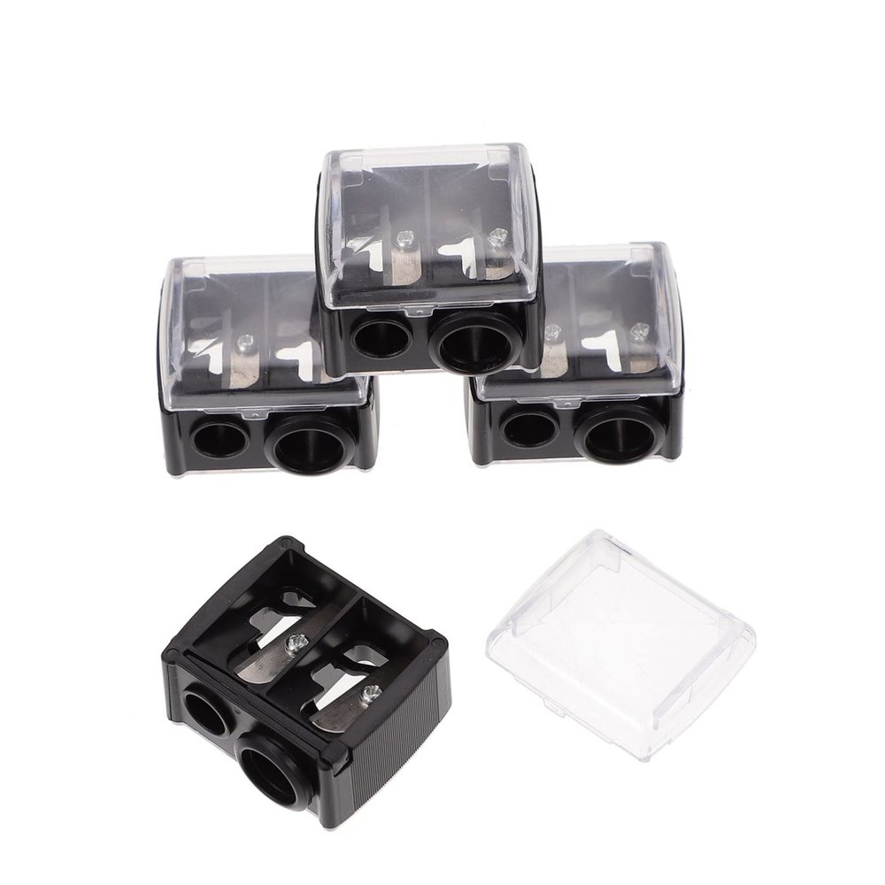 minkissy 4pcs Dual Eyebrow Pencil Sharpeners Makeup Tool for Women Black Compact Design with Shavings Collector for Eyeliner and Brow Pencils
