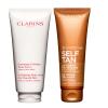 Clarins Self Tanning Milky Lotion and Exfoliating Body Scrub for Smooth Skin Bundle | Self Tanner for Face and Body | Buildable Tan | Softening and Smoothing Body Scrub | All Skin Types view 1