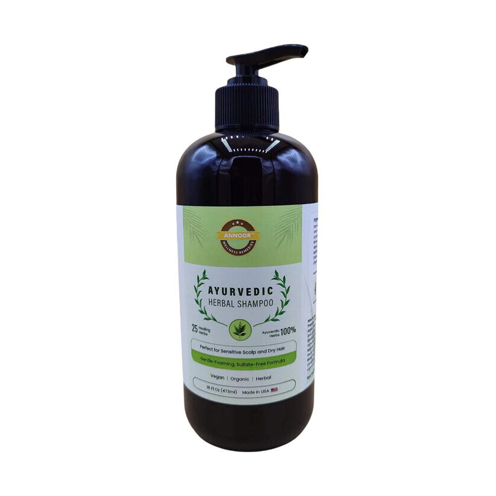Annoor Ayurvedic Herbal Shampoo | Sulfate, Paraben & Silicone-Free | Plant-Based Vegan Formula with Amla, Reetha, Shikakai & 25 Herbs | Reduces Hair Fall | Soothes Itchy Scalp | Color-Safe 16 oz