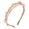 Framendino, Gold Double Crystal Headband Pearls Metals Beaded Hair Ties Flower for Women Wedding Headdress view 1