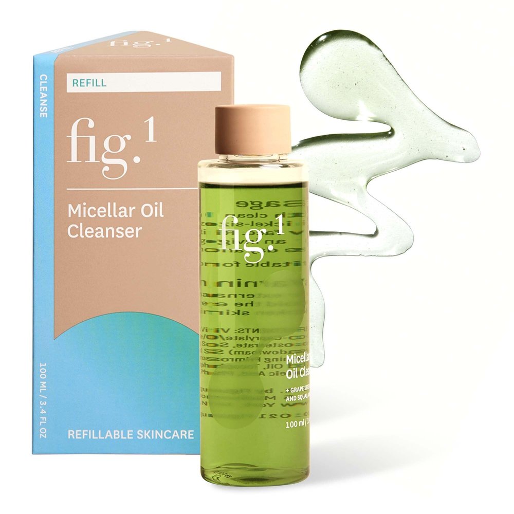 Fig.1 Micellar Oil Cleanser Refill for Face - Makeup Remover Cleansing oil, Facial Cleanser - Squalane & Grapeseed Oil Formula, Cleanse without Clogging Pores, Acne-Prone Facial Skincare, 3.4 Fl/Oz