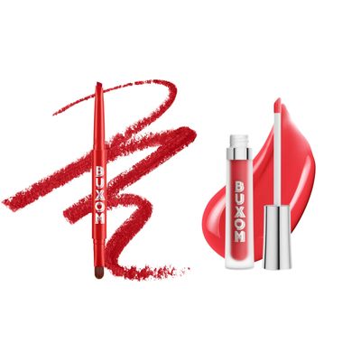 BUXOM Full-On Plumping Lip Cream, Cherry Flip + Power Line Plumping Lip Liner, Real Red
