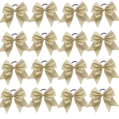 16 PCS Large Gold Glitter Cheer Hair Bows, Shiny Cheerleading Bows Ponytail Holder for Cheerleader Girls Softball Sports and Christmas Tree Decor (Glitter Gold)