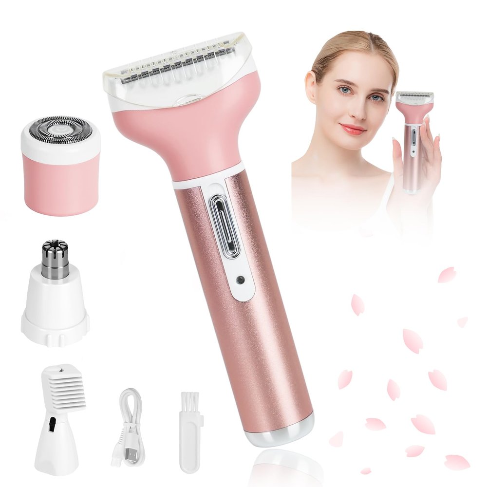 4 in 1 Rechargeable Women Face Epilator, Electric Bikini Epilator for Women, Hair Removal for Face, Armpits, Arms, Legs Hair Removal, Removable and Washable Heads