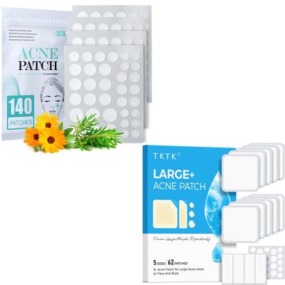 Acne Patch Pimple Patch Set (202 Patches) Hydrocolloid Invisible Acne Dots for Face & Body, 4 Sizes (Square, Strip, Dot) for Effective Zit Treatment, Tea Tree & Calendula Oil, XL Patches for Breakout