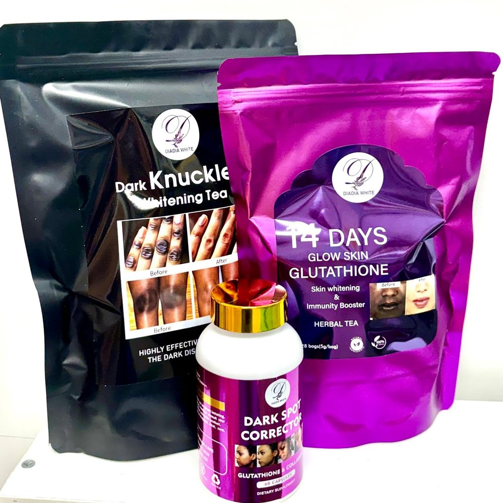 Diadia White Cosmetics, Tested Positive Combo with Glow Tea, Dark Knuckles Tea, and Dark Spot Corrector for Even Complexion, boosts immunity and Detox with Herbal Ingredients