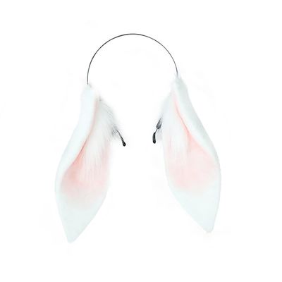 Surakey Cosplay Girl Plush Furry Bunny Ears Headwear Accessory Animal Rabbit Headband Droopy Ear Headband for Girls Women, White Peach