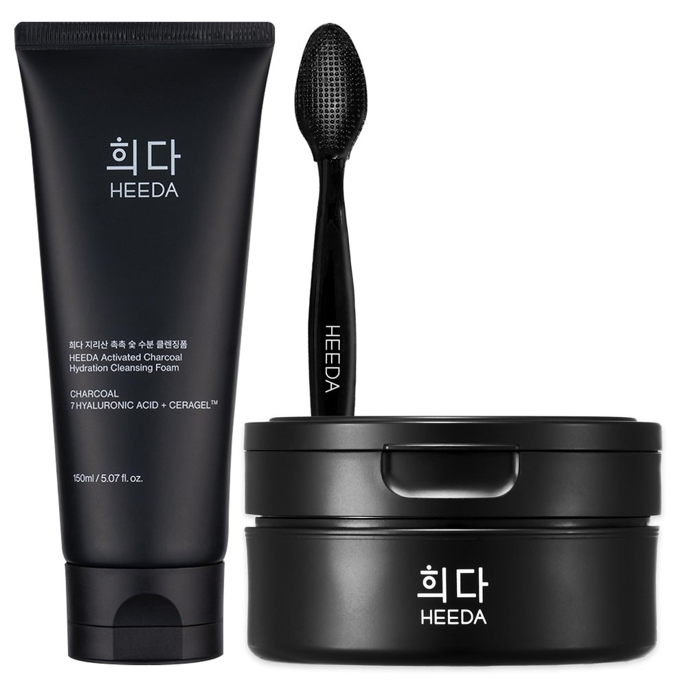 HEEDA Charcoal Double Cleansing Duo with Deep Pore Cleansing Brush