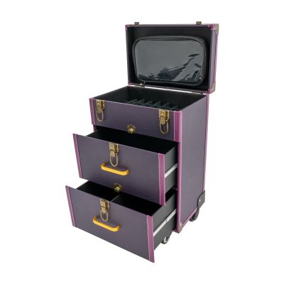 AOOCHU Rolling Makeup Train Case Travel Make Up Case Cosmetic Train Case Rolling Portable Makeup Case Beauty Train Case With Universal Wheels & Key For Hairdresser Makeup Artist (Purple+Bronze)