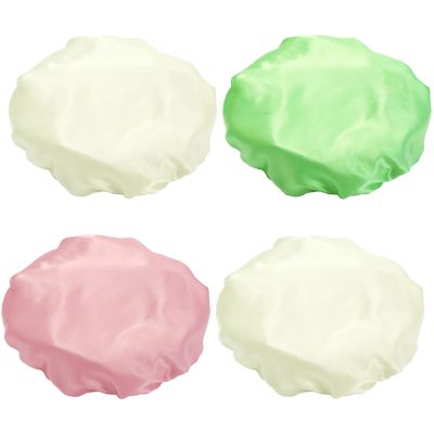 Aislor Double Layers Waterproof Shower Caps Lightweight Shower Hair Cap Hair Bath Hat for Women Ivory&Light Green&Ivory&Pink One Size