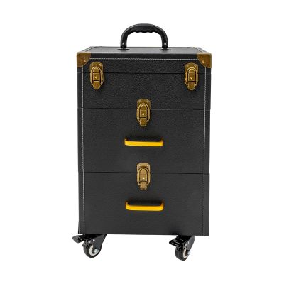 AOOCHU Rolling Makeup Train Case Travel Make Up Case Cosmetic Train Case Rolling Portable Makeup Case Beauty Train Case With Universal Wheels & Key For Hairdresser Makeup Artist (Black+Bronze)