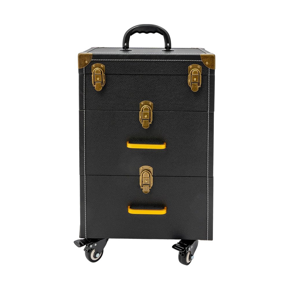 AOOCHU Rolling Makeup Train Case Travel Make Up Case Cosmetic Train Case Rolling Portable Makeup Case Beauty Train Case With Universal Wheels & Key For Hairdresser Makeup Artist (Black+Bronze)