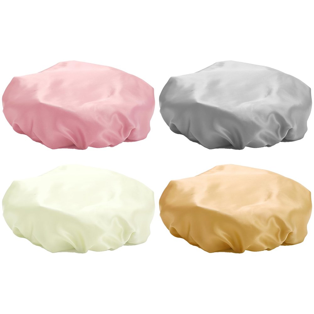 Aislor Double Layers Waterproof Shower Caps Lightweight Shower Hair Cap Hair Bath Hat for Women Champagne&Ivory&Gray&Pink One Size