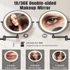 30X/1X Wall Mounted Lighted Makeup Mirror, 8'' Double Sided Rechargeable Magnifying Bathroom Mirror with Light, 3 Color Lights Touch Dimmable Extended Arm 360 Rotation Light up Mirrors view 2