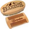 Personalized Name Beard Comb & Beard Brush Set for Men - w/Velvet Travel Pouch and Gift Box view 1
