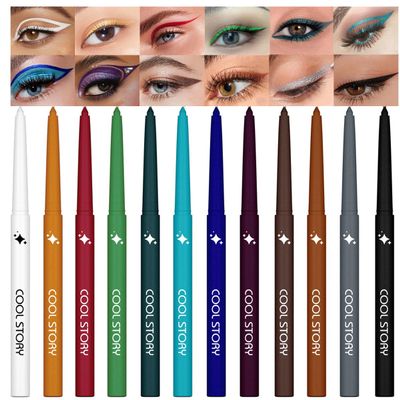12 Colors Shimmer Eyeliner Pen Set, Waterproof, Long-Lasting, Glitter Eyeliner for Bold Eye Makeup, Metallic Glitter Finish, Eye Liner For Older Women, lapiz de ojos delineador de ojos contra el agua