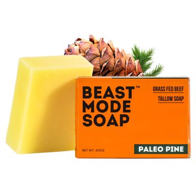 Beast Mode Soap for Men, Paleo Pine, Single Bar Natural Grass-Fed Tallow Bar Soap, Exfoliating Sand Blend, Handcrafted, Non-Toxic