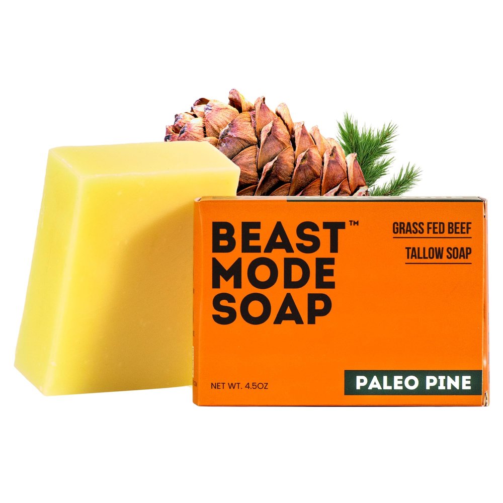 Beast Mode Soap for Men, Paleo Pine, Single Bar Natural Grass-Fed Tallow Bar Soap, Exfoliating Sand Blend, Handcrafted, Non-Toxic