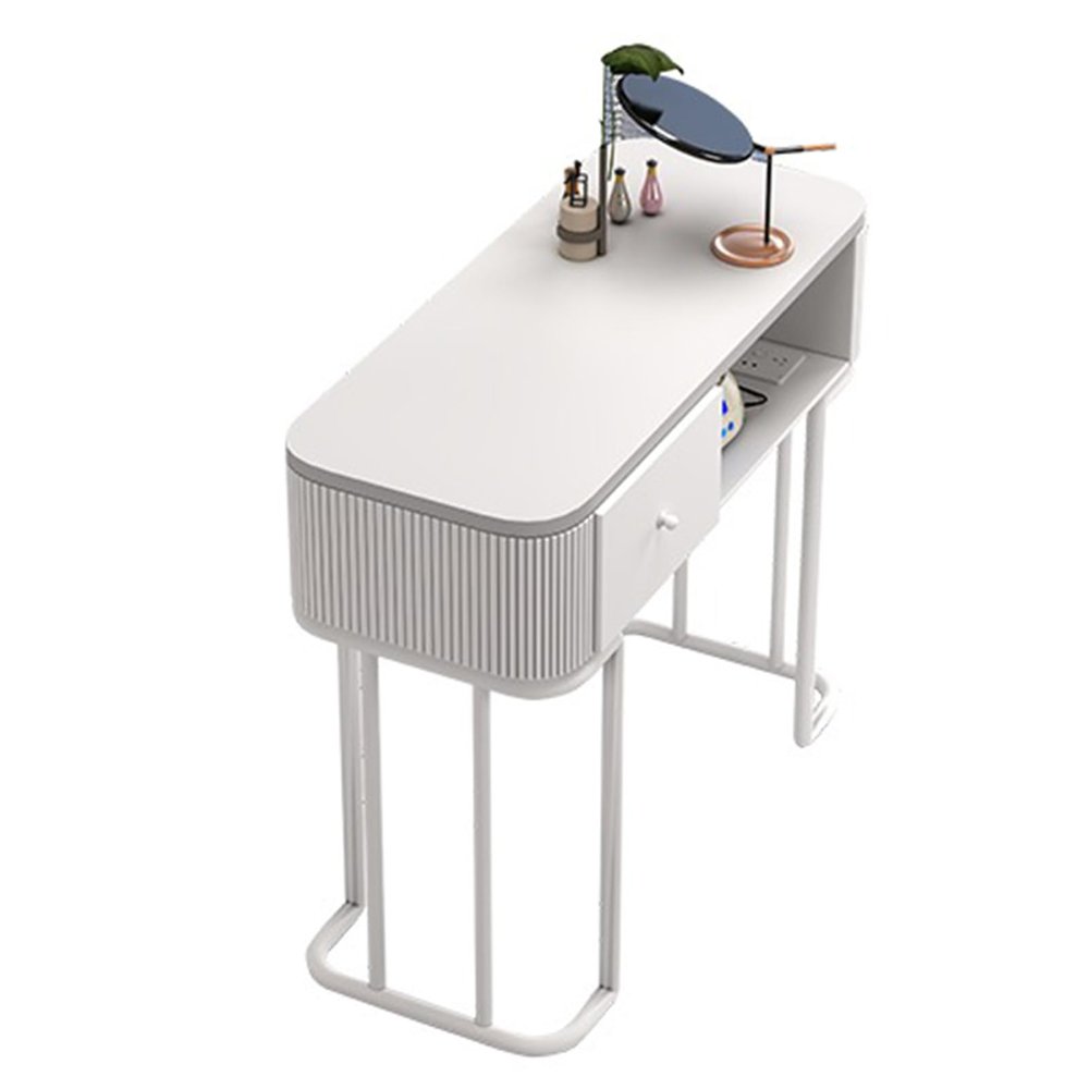 Manicure Table Nail Desk for Nail Tech, Professional Nail Table Spa Salon Beauty Workstation Nail Art Equipment Modern Make-up Dressing table with Open storage & Drawers, Glass Top and Wooden Top
