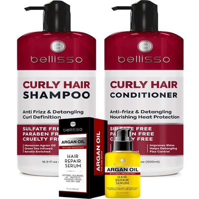 Curly Hair Shampoo and Conditioner Set and Moroccan Argan Oil Serum