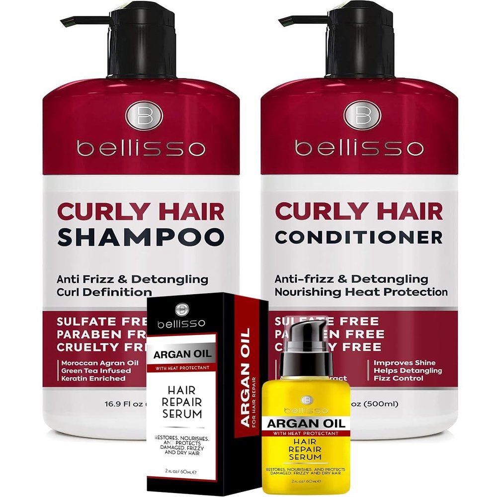 Curly Hair Shampoo and Conditioner Set and Moroccan Argan Oil Serum
