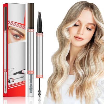 2 In 1 Brow Pen and Sealing Brow Pencil, 2025 New Magical Waterproof Brow Pencil, Dual-Ended 3D Waterproof Microblading Eyebrow Pen, 4 Tipped Brown Pencil with Brow Brush 2 In 1 Brows (Dark Brown*1)