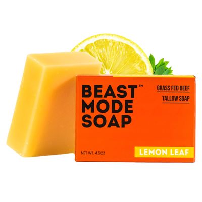 Beast Mode Soap for Men, Lemon Leaf, Single Bar  Natural Grass-Fed Tallow Bar Soap, Fresh Scent, Handcrafted, Non-Toxic