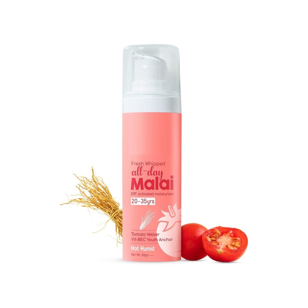 All Day Face Cream, Fresh Whipped Tomato Vetiver Face Malai, Vitamins B, E & C - Youth Anchor For Hot Humid Weather Moisturization & Sun Protection (Ages 20-35 yrs, 30g)