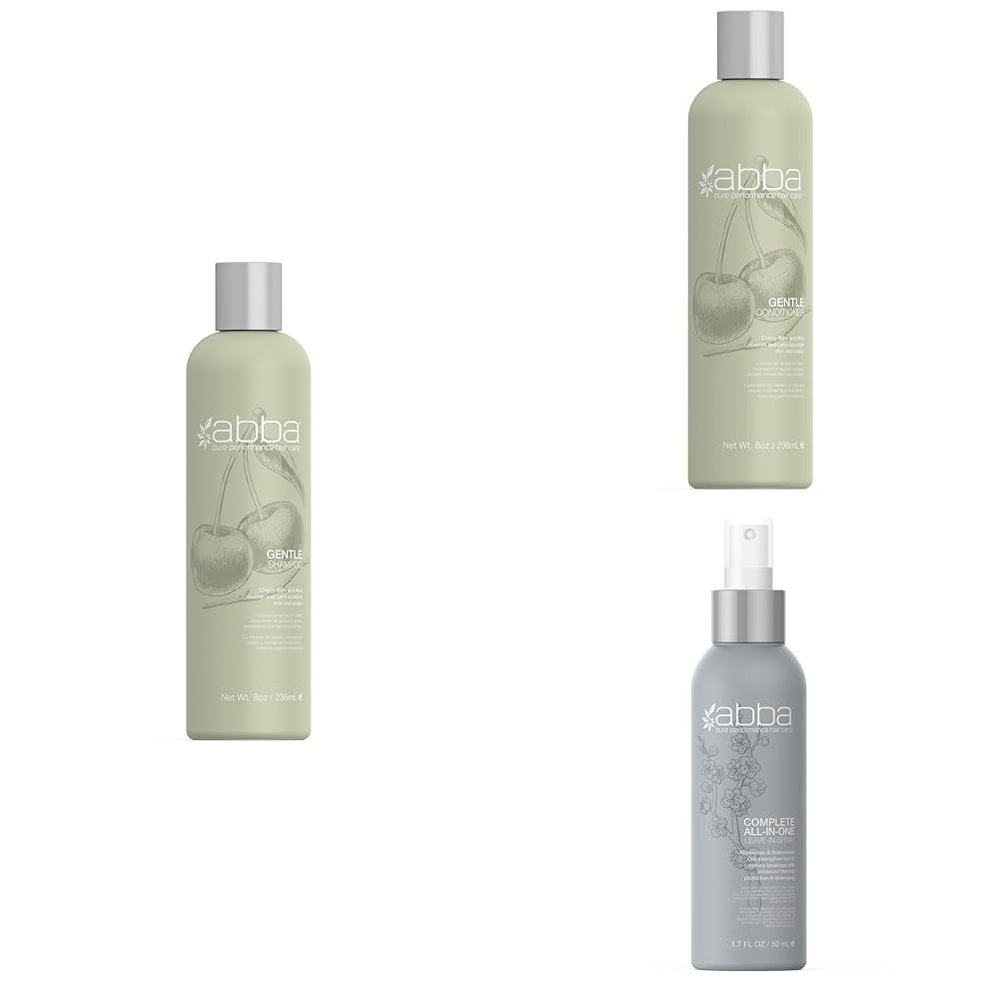 ABBA - All-in-One Leave-In Travel Spray & Pure Gentle Shampoo & Conditioner Duo - Cherry Bark & Aloe, 8 fl oz Each