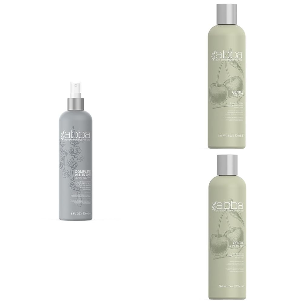 ABBA - All-in-One Leave-In Spray & Pure Gentle Shampoo & Conditioner Duo - Cherry Bark & Aloe, 8 fl oz Each