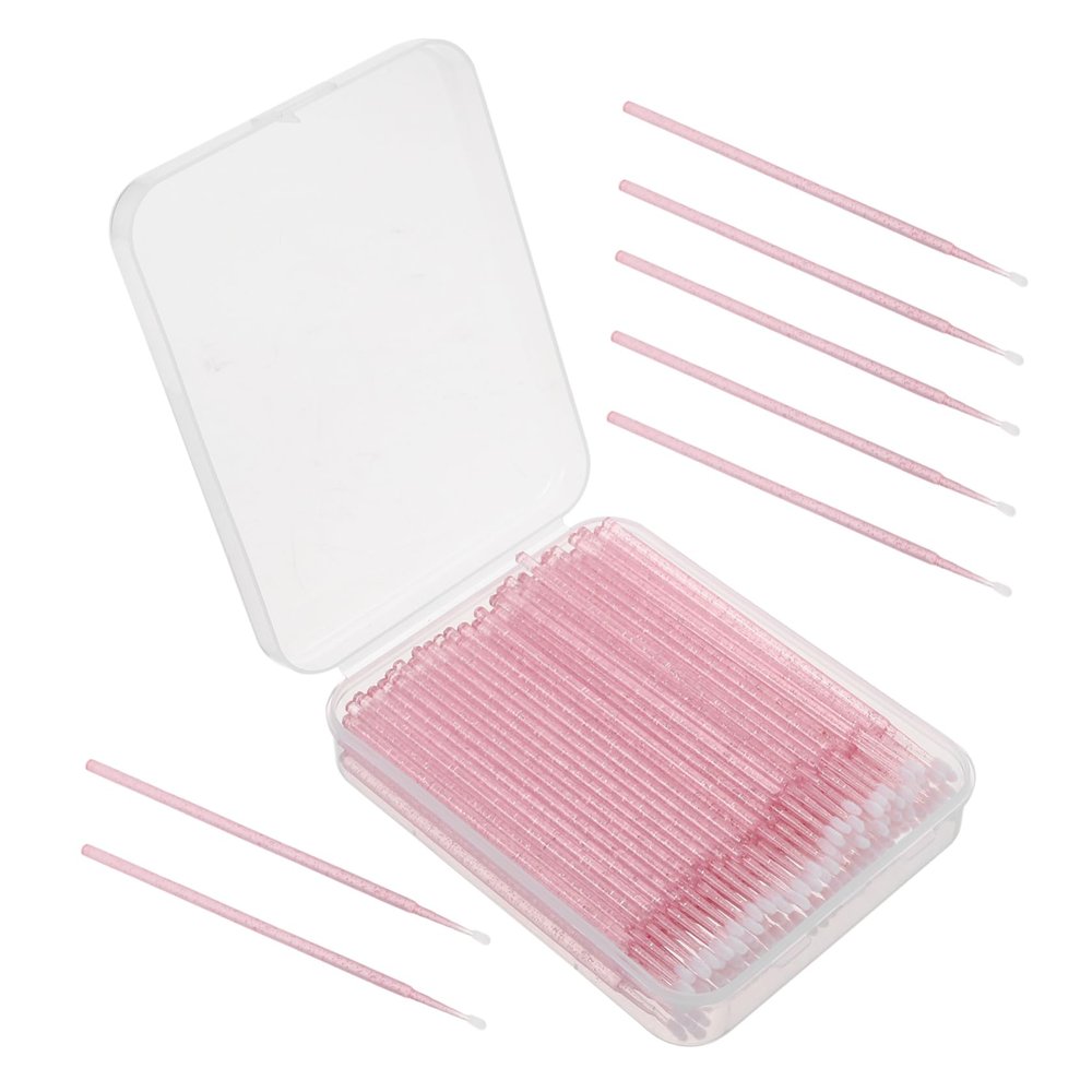 Gogogmee 100pcs Gentle Cotton Tip Nano Swabs Eyelash Extension Makeup Applicator Brush Portable Box Crystal Square Design