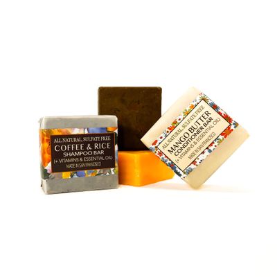 All Natural Coffee & Rice Shampoo and Mango Butter Conditioner Bar Duo Set, Stimulate Hair Follicles and Detox Scalp for Hair Growth, Hair Nourishing and Revitalization Formula, Sulfate Free, Handmade in USA