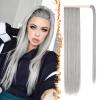 BARSDAR Wrap Around Straight Ponytail Extensions - 26 Inch Long Straight Gray Ponytails for Women, Clip in Ponytail Hair Extensions Synthetic Pony Tails Hairpieces Daily - Silver Grey view 1