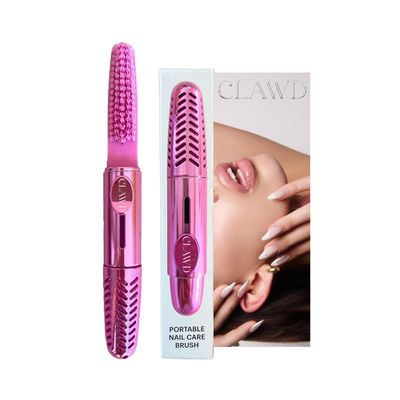 CLAWD Nail Brush for Cleaning Fingernails | Soft Bristle Portable Travel Nail Cleaner Brush for Women | Pink