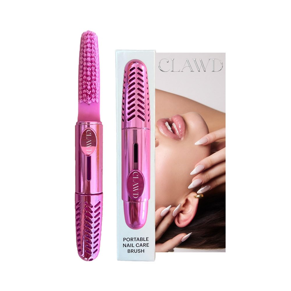 CLAWD Nail Brush for Cleaning Fingernails | Soft Bristle Portable Travel Nail Cleaner Brush for Women | Pink