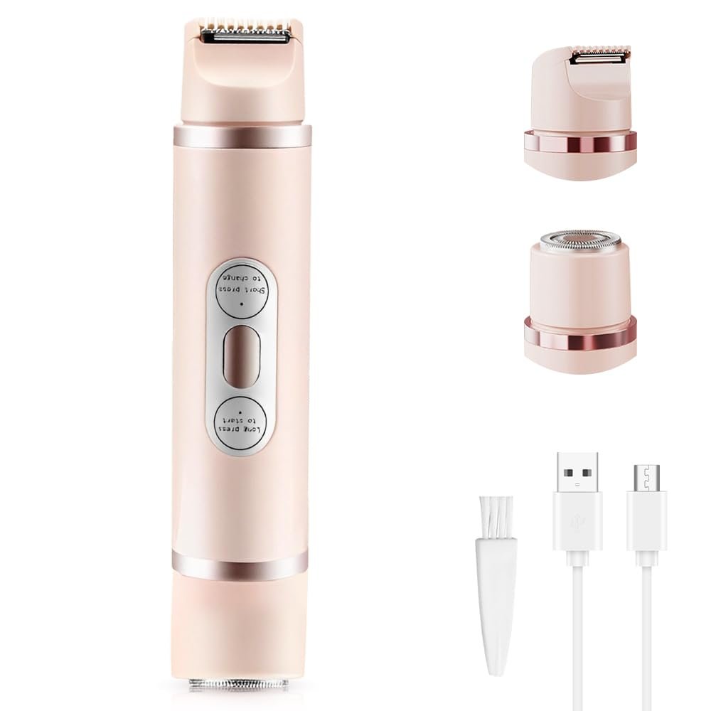 Shaver, 2025 New Bikini Trimmer, 2-in-1 Cordless Eletctric Shaver for Women, IPX7 Waterproof Wet and Dry Body Trimmer Razor for Facial Face Lip Chin Underarm Legs (Apricot)