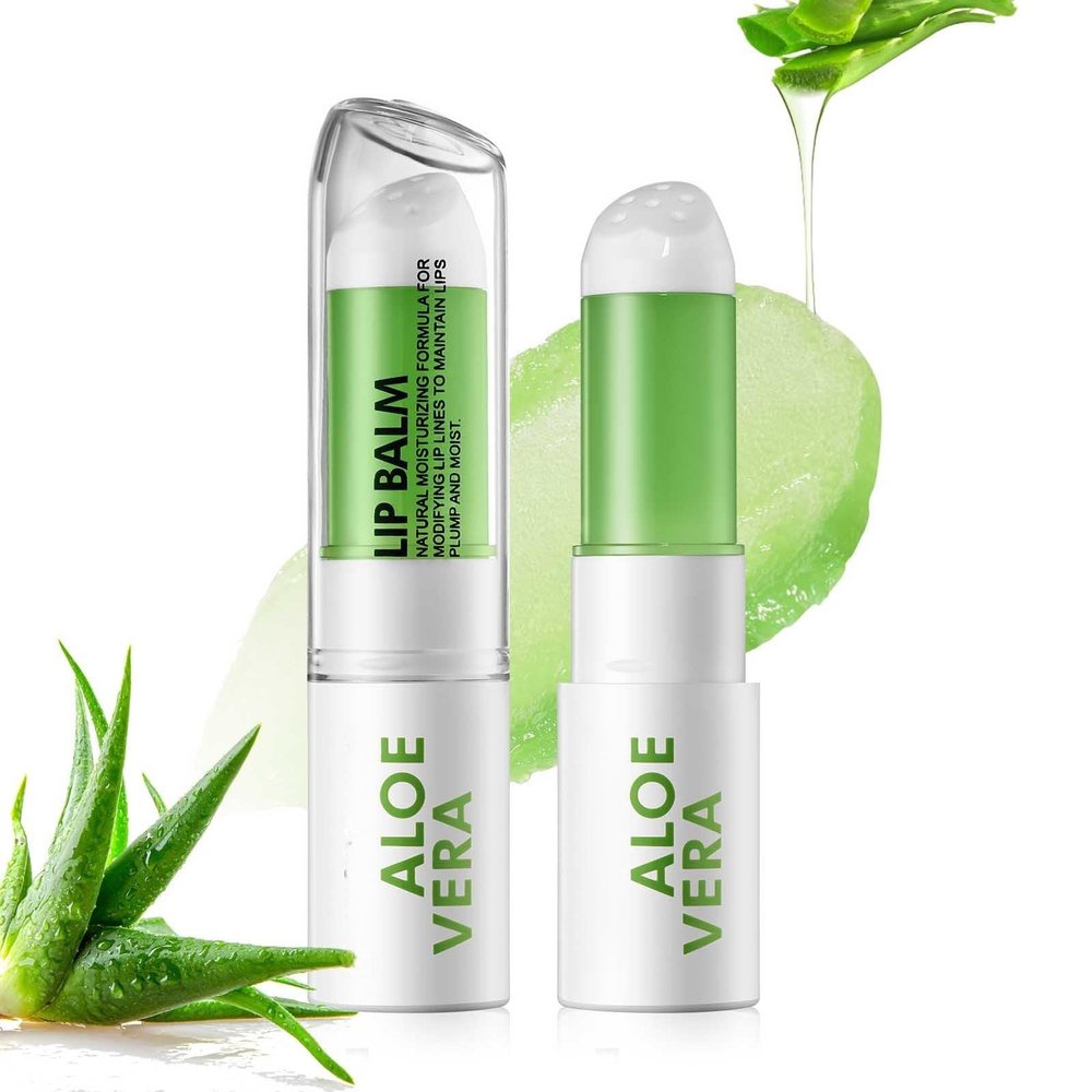 2 Pcs Aloe Vera Lip Balm,Long Lasting Hydrating Fast-Acting Nourishment, Non-Greasy Formula, Ideal for Chapped, Dry, Cracked or Damaged Lips, Restore Moisture & Softness to Dry Lips
