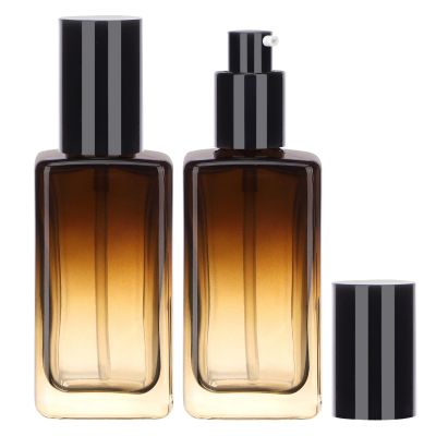 Segbeauty 2 Pack 100ml Empty Refillable Glass Bottles, 3.38oz Leakproof Pump Bottles Lotion Dispenser Bottle Travel Size Lotion Container for Essential Oil Blends Cream Gradient Brown
