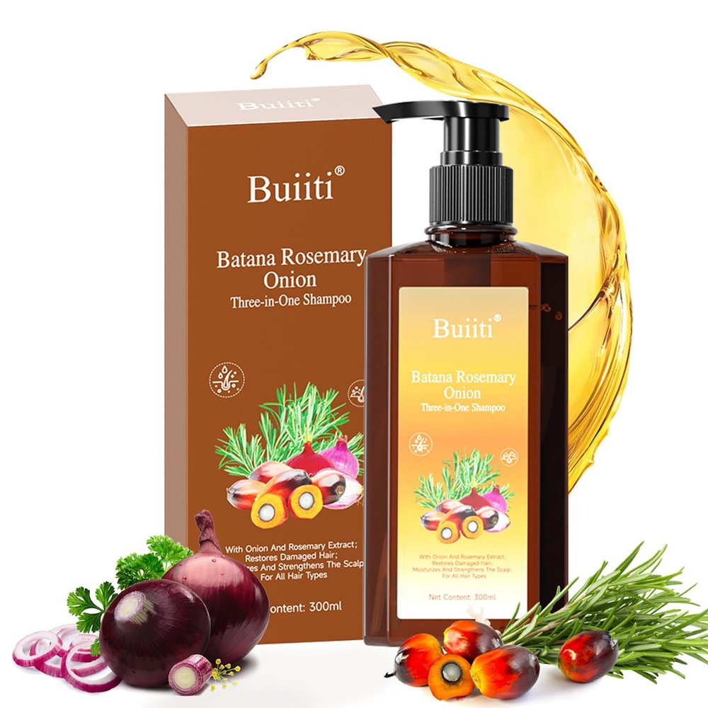 BUIITI Batana Oil Shampoo for Hair Growth Infused with Rosemary & Onion, Anti Hair Loss & Thickening Treatment for Women & Men, Promotes Regrowth, Sulfate Free Natural Formula, 10.14 fl oz