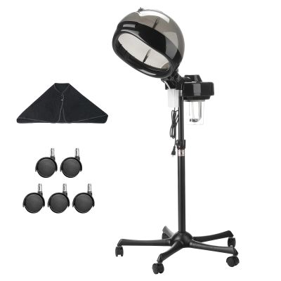 Happybuy Professional Hair Steamer for Deep Conditioning, 11.81 inch Hooded Ionic Hair Steamer with 2 Modes, Height-Adjustable Standing Hair Steamer with Timer, 5 Wheels (2 Lockable)