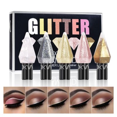 MooGlamor 6 Pcs Liquid Glitter Eyeshadow Set Colorful Eyeliner with Long-Lasting and Waterproof Shinning Eye Shadow Gift for Women Eye Makeup(Diamond A)