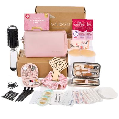AOLRNALI Bridal Emergency Kit for Wedding Day, Wedding Essentials Survival Set for Team Bride, Must-Have 30+ Essentials Travel Kit with Makeup Bag