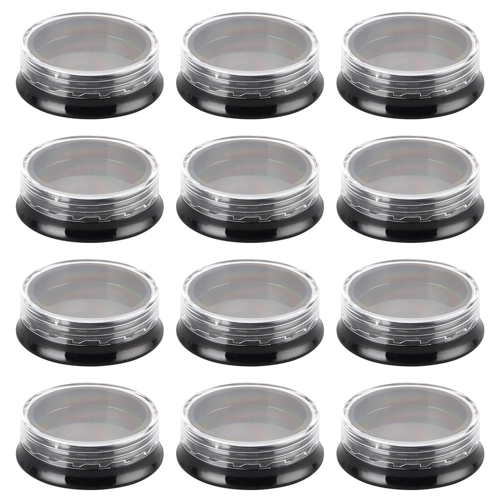 12 Pieces 3 Gram Plastic Cosmetic Containers Nail Art Accessory Storage Organizer Nail Glitter Storage Box for Nail Art Accessory Powder Glitter Rhinestones, Black Box with Clear Lid