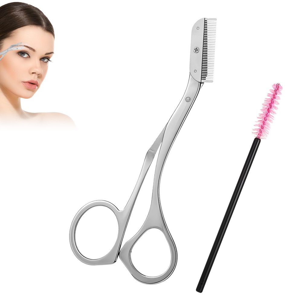 JIEYAO Eyebrow Trimmer Scissors with Comb, Stainless Steel Eyebrow Grooming Scissors with Brush for Women Men Brow Trimmer Scissors for Precise Eyebrow Shaping