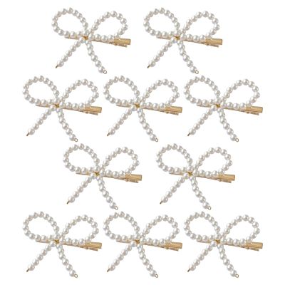 10PCS Pearl Bow Hair Clips, Elegant Bow Hair Pins, Non-Slip Duckbill Hair Clips, Golden Decorative Pearl Bobby Pins, Cute Hair Barrettes Accessories for Women.