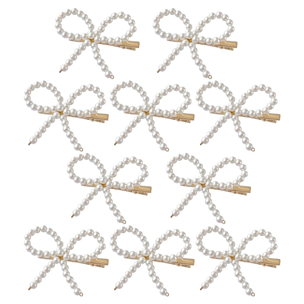 10PCS Pearl Bow Hair Clips, Elegant Bow Hair Pins, Non-Slip Duckbill Hair Clips, Golden Decorative Pearl Bobby Pins, Cute Hair Barrettes Accessories for Women.