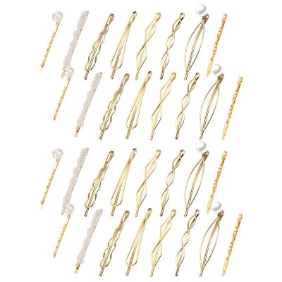 32PCS Golden Bobby Hair Clips, Elegant Hair Barrettes, Decorative Pearl Hair Pins, Metal Hair Pins, Stylish Hair Accessories for Women Bridal, Golden Weddings Hair Accessories.