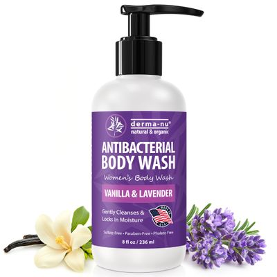 Antibacterial Body Wash for Women Tea Tree Body Wash for Jock Itch, Athletes Foot, Eczema & Back Acne Deep Cleansing & Nourishing Relaxing Lavender & Vanilla Scent Safe for All Skin Types 8oz